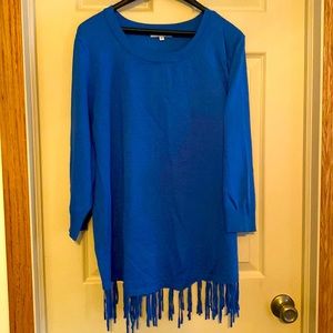 Blue Tunic Fringed Sweater with 3/4 length sleeves